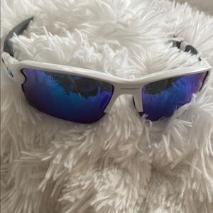 Oakley White and Black Sunglasses with Blue Lenses